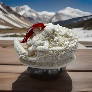 Vintage Mark Klaus Two Sided Santa In Sleigh Diorama Numbered Christmas Ornament